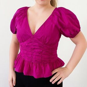Sim & Sam Fuchsia Peplum Blouse - Size Large NWT
